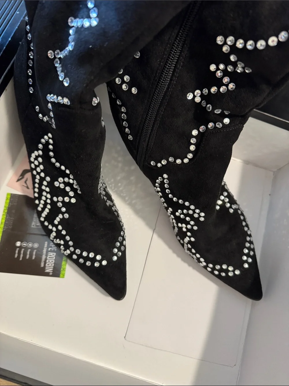 Never used Cape Robbin Black Over-the-Knee Boots with Crystal Studs - size 9.5